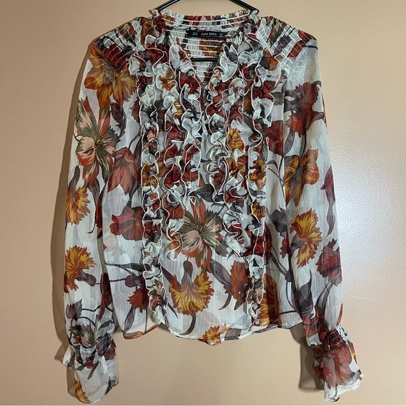 Zara Autumn Floral Ruffle BlouseSize XS - Picture 2 of 7